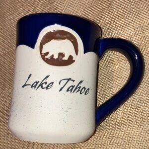 Hand Crafted Blue and White Lake Tahoe Stoneware Coffee Mug